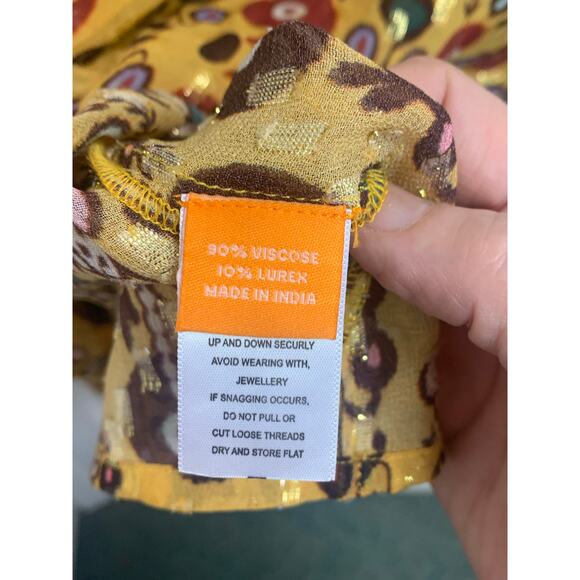 Oliphant high neck blouse gold lurex dot printed balloon sleeve‎ smocked  XS-M - Picture 7 of 9